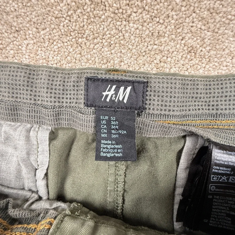 HM Mens Slim Fit Chinos Olive Green Stretch Cotton Trousers 36R 0242340 2